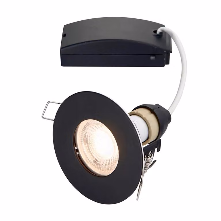 Netlighting Speculo Round Recessed Bathroom Downlight in Matt Black with Clear Glass, IP65, Dimmable, GU10