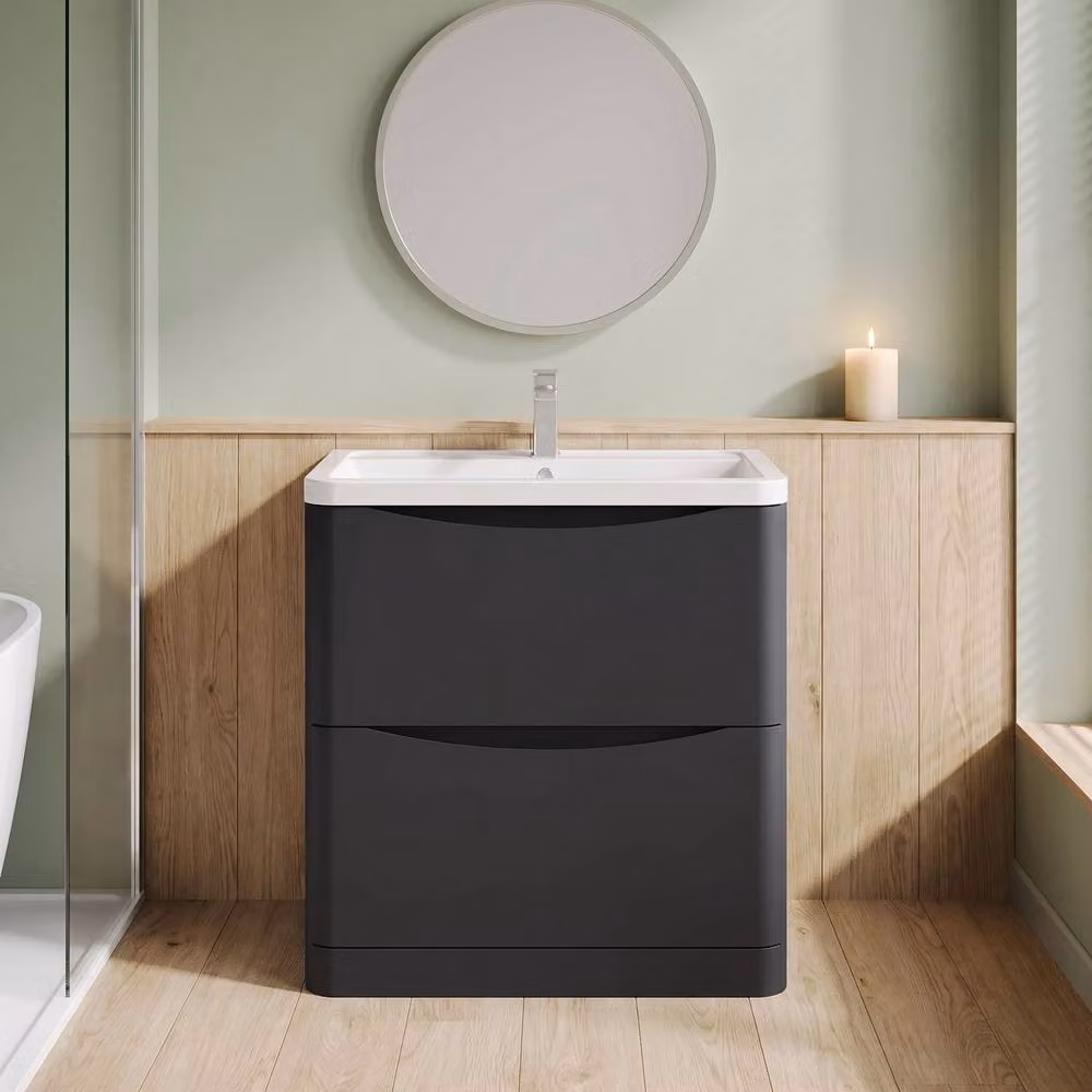 Balterley Dunwood Contemporary 2 Drawer Vanity Basin Unit, Dark Grey, W: 80 cm, H: 84 cm, D: 45 cm – 2