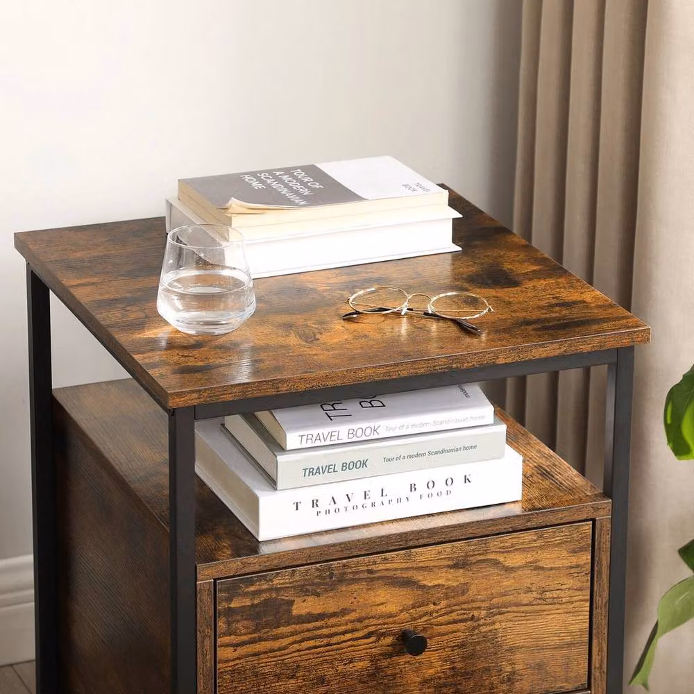 KORVIXA Industrial Nightstand Bedside Table in Brown and Black – 3
