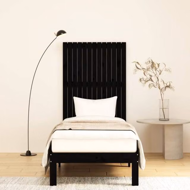 Berkfield Home Black Solid Wood Pine Wall Headboard, W: 110 cm, H: 82.5 cm, D: 3 cm – 1