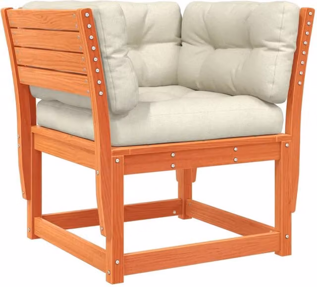 Berkfield Home Garden Sofa Armrest with Cushions in Wax Brown Solid Pine Wood