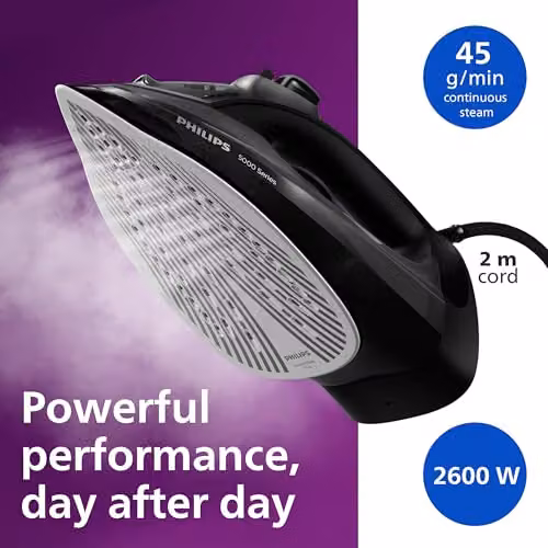 Philips 5000 Series Steam Iron in Black with Non-Stick Plate, Anti-Calc and Vertical Steam Functions – 3
