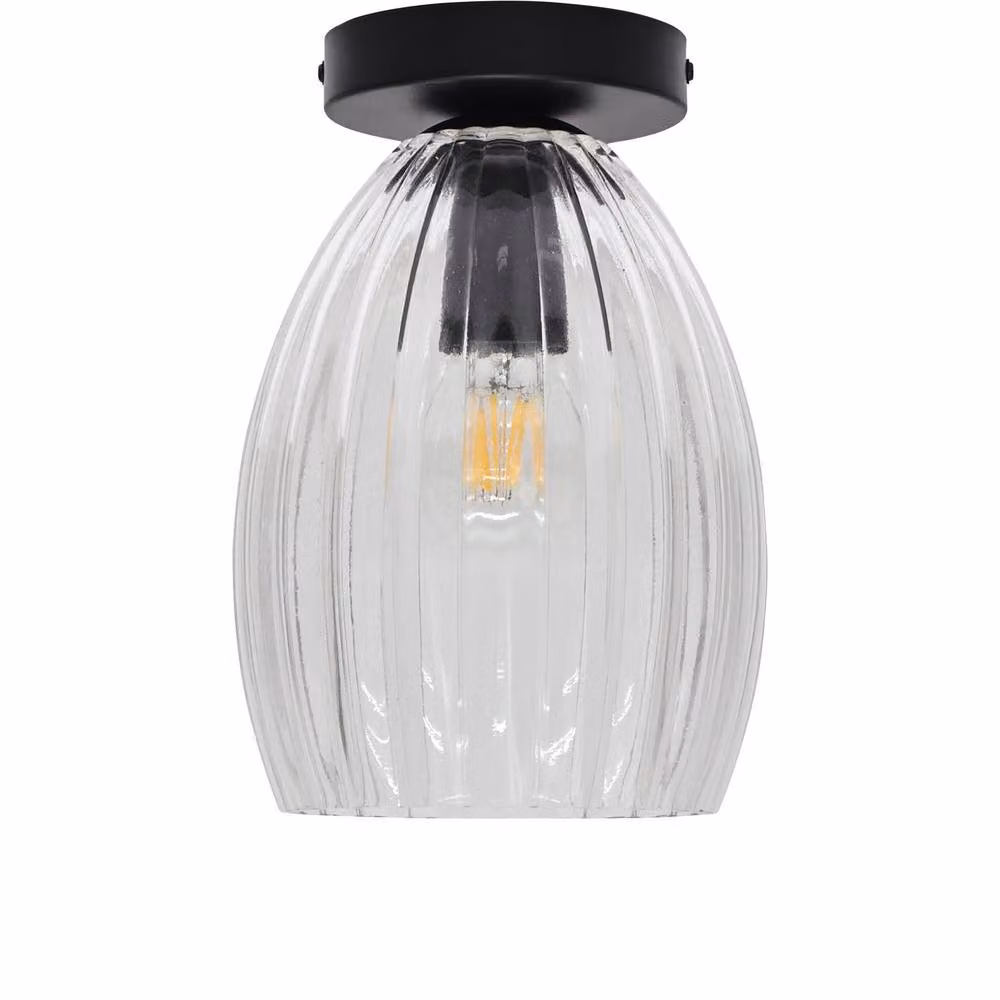 First Choice Lighting Birch Set of 2 Black Ceiling Light Fittings with Transparent Fluted Glass – 2