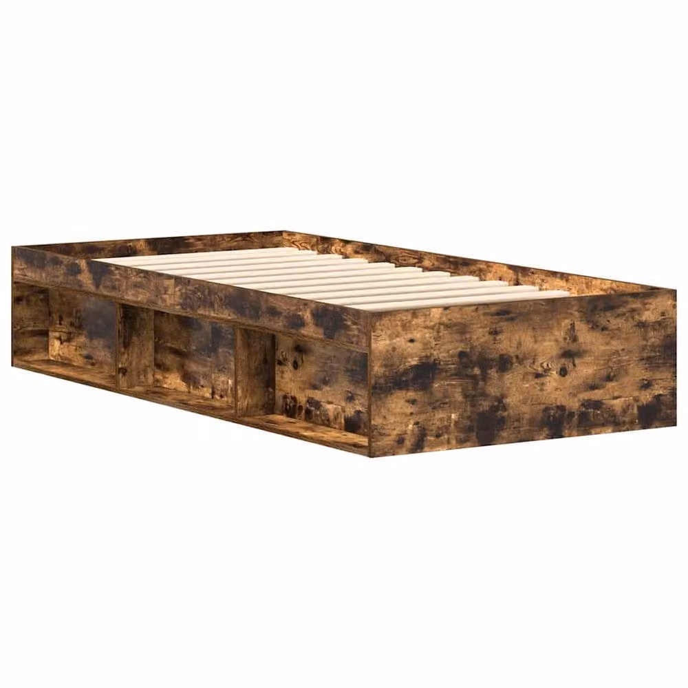 Berkfield Home Single Bed Frame in Smoked Oak Brown with Side Compartments, W/D/H: 90 x 190 cm – 3