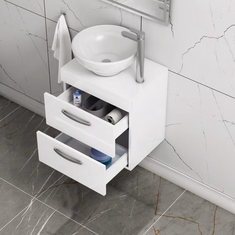Royal Bathrooms 500mm Wall Hung Gloss White 2 Drawer Vanity Unit with Breeze Countertop Basin