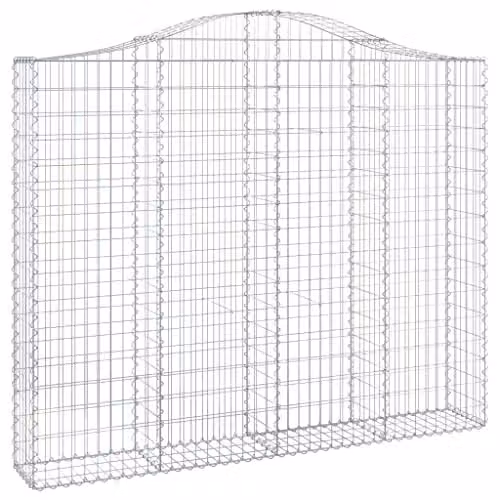 vidaXL Set of 2 Arched Gabion Baskets in Silver Galvanised Steel, W/D/H: 200 x 30 x 160/180 cm