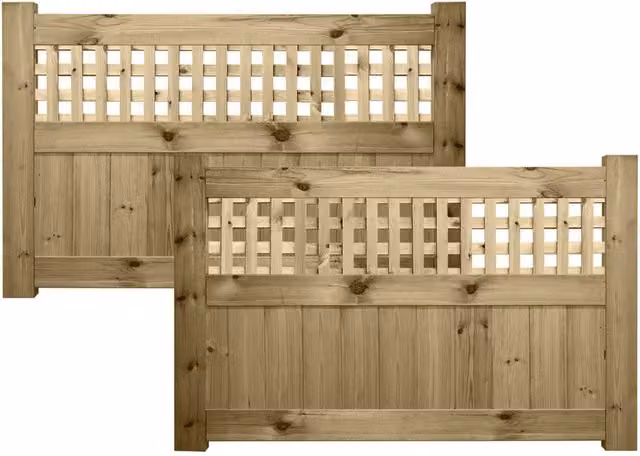 Premier Garden Supplies URBAN Interlocked Tongue Groove Pressure Treated Double Driveway Gate with Square Trellis Top, Width: 90 cm