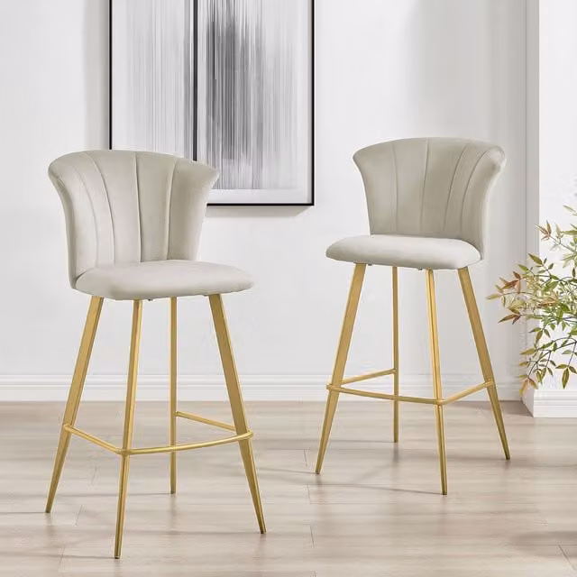 FurnitureboxUK Set of 2 Juniper Velvet Breakfast Bar Stools in Cappuccino with Gold Metal Legs