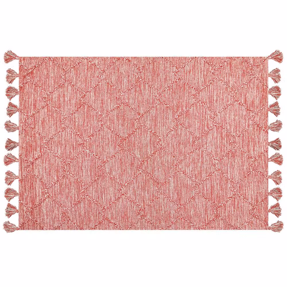 Wyld and Coco Hand Tufted Cotton Area Rug in Red and White with Tassels, W: 160 cm, D: 230 cm – 2