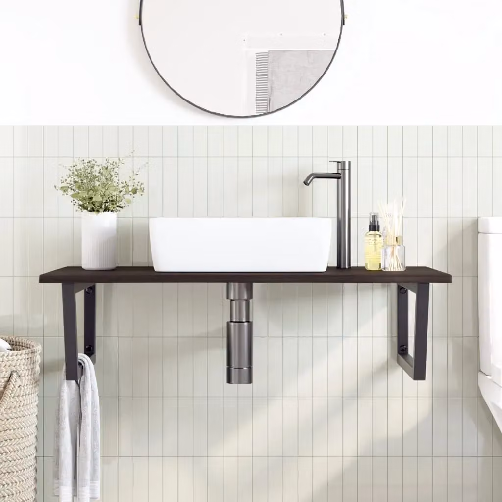 Berkfield Home Wall Mounted Basin Shelf in Brown Oak and Steel – 2