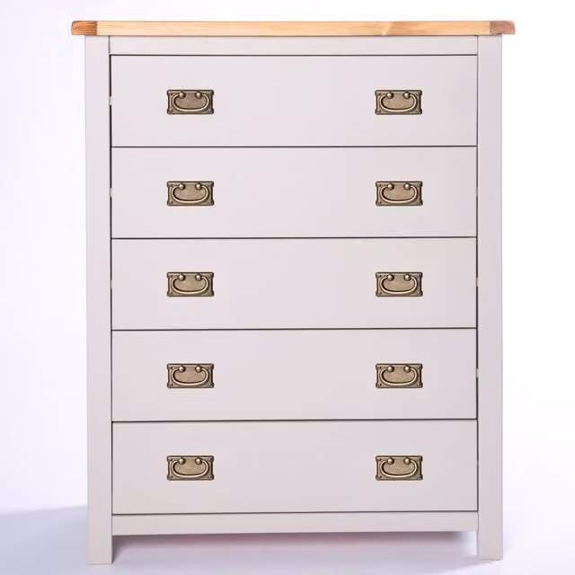 Cabinet Bits Argenta 5 Drawer Chest in Light Grey with Gold Handles