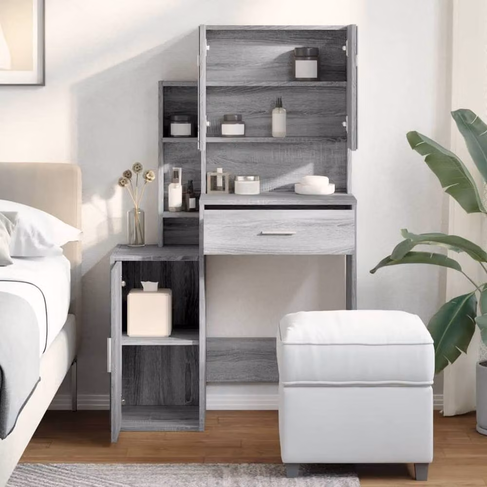 Berkfield Home Dressing Table with Cabinet in Grey Sonoma, W/D/H: 80 x 35 x 132 cm – 2
