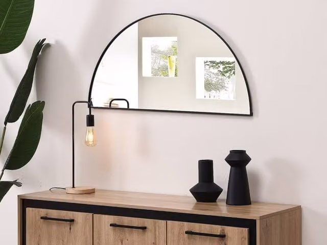 Vente-unique Gavra Half-Circle Design Metal Wall Mirror in Black, W: 50 cm, H: 100 cm – 1