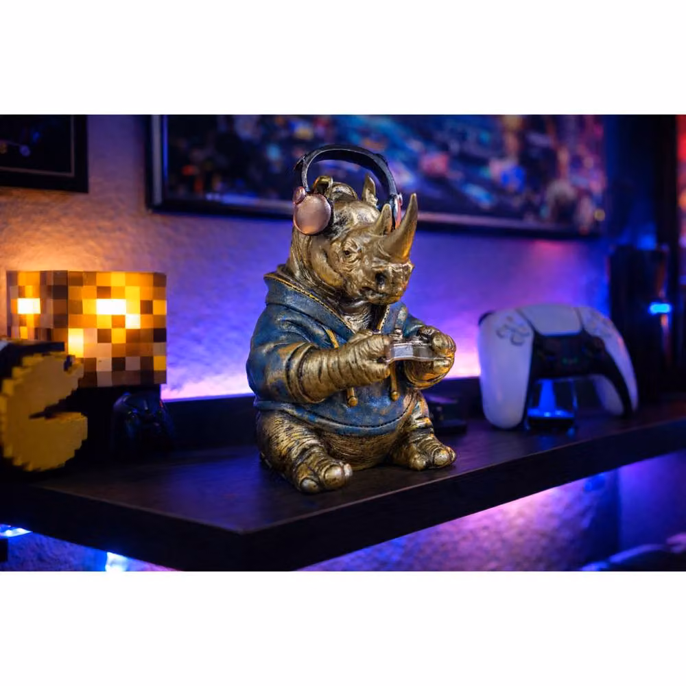 Gifts Direct 2 U Cool Bronze Gamer Rhino Ornament with Headphones – 2