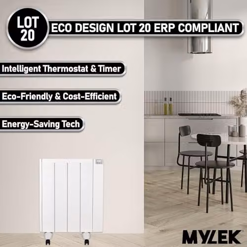 MYLEK Ceramic and Aluminium Electric Panel Heater, 1000W, White, Wall Mounted or Freestanding with Digital Timer and Thermostat – 4