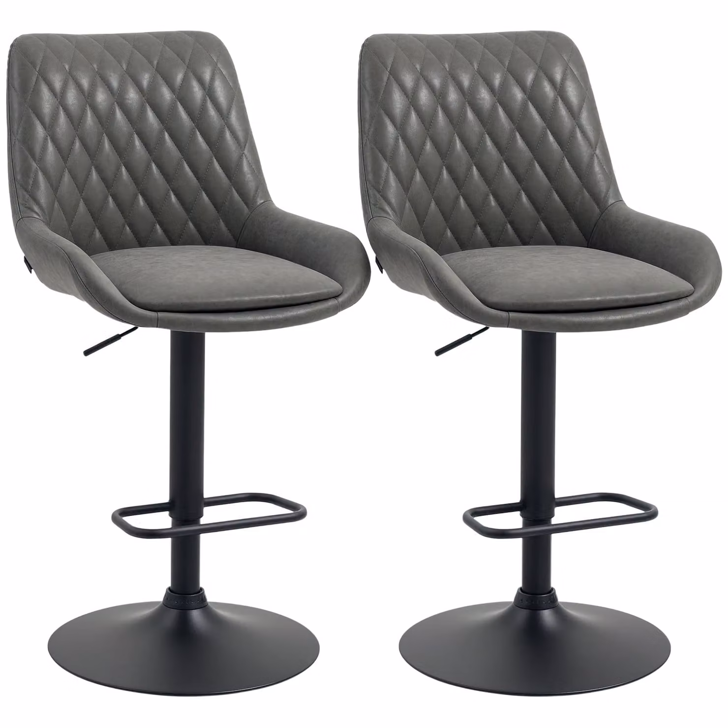 HOMCOM Set of 2 Retro Swivel Bar Stools in Grey Synthetic Leather with Metal Base – 8
