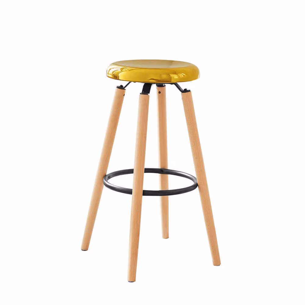 SoBuy Modern Bar Stool with Gold Metal Seat and Black Wood Legs, W/D/H: 39 x 39 x 73 cm – 2