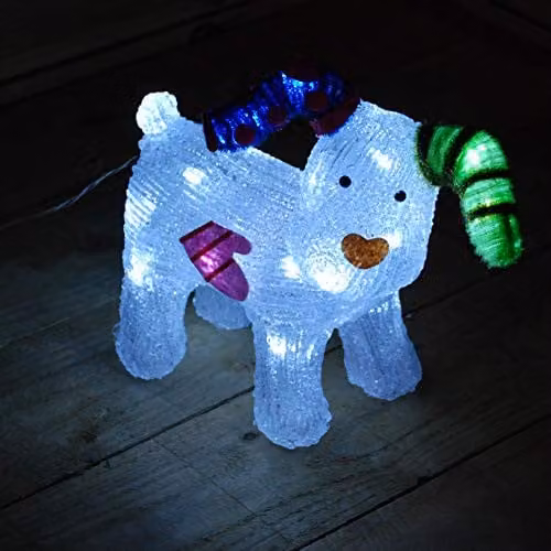 Snowtime The Snowdog Christmas Acrylic Tabletop Decoration, White, Height: 31 cm – 1