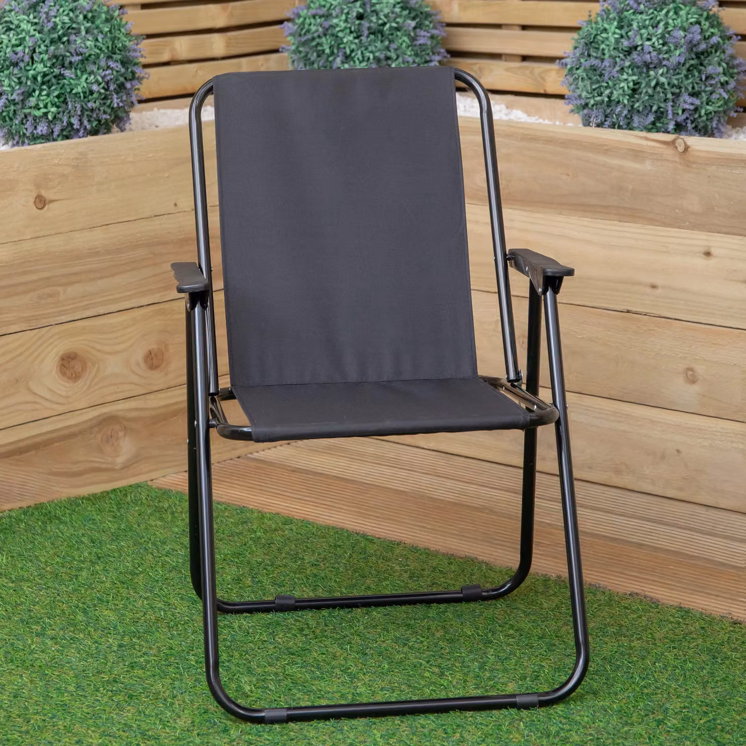 Samuel Alexander Black Lightweight Foldable Canvas Garden Chair with Plastic Armrests – 2