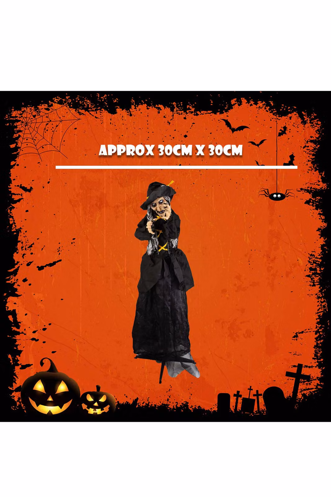 VFM e-Store Halloween Animated Witch Large Decoration with Music and Lights, Black, Height: 170.18 cm – 2