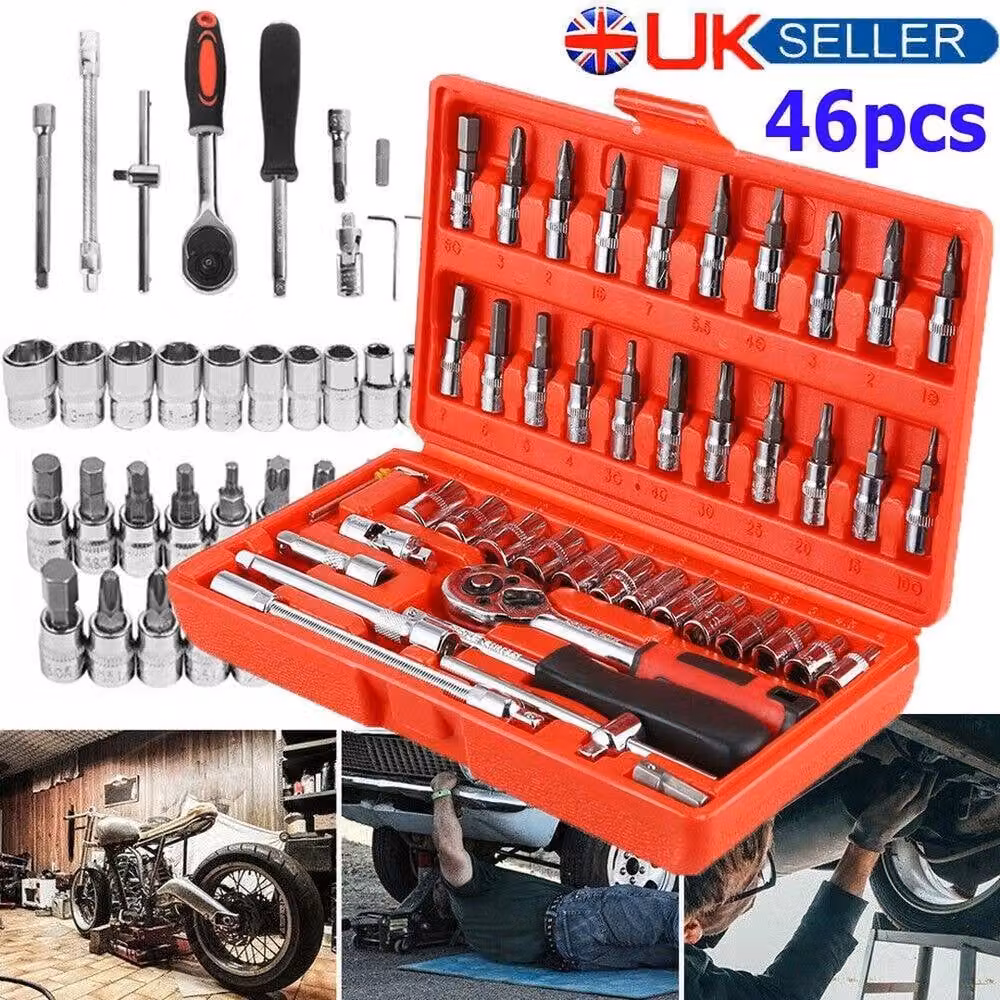 VOGREX 46-Piece Metric Socket Set with Ratchet and Torx Wrench Kit in Silver Chrome Vanadium Steel – 2