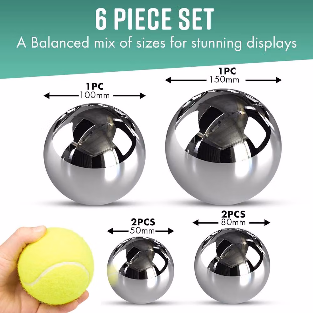 Globrite 6-Piece Stainless Steel Mirror Ball Garden Ornaments in Silver and Multicolour – 3