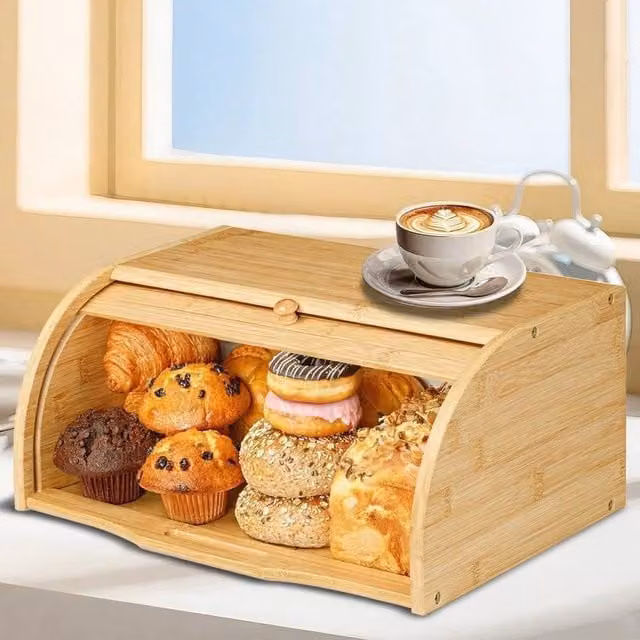 EONLION Bamboo Bread Box Countertop Loaf Storage Bin in Brown