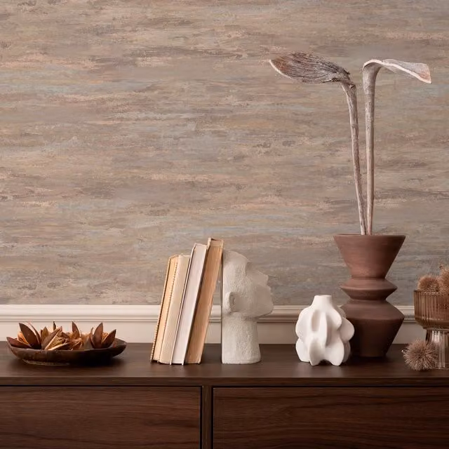 Grandeco Kaleidoscope Concrete Plaster Effect Textured Wallpaper in Beige, Pink and Brown