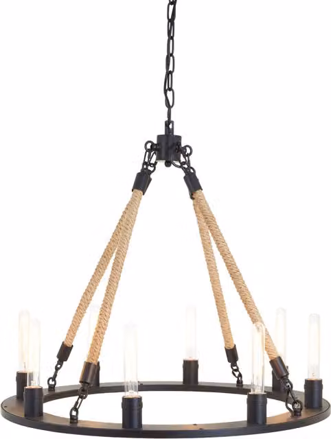 Orsina Hampstead 8 Bulb Industrial Metal and Fabric Ring Chandelier in Black and Gold – 1