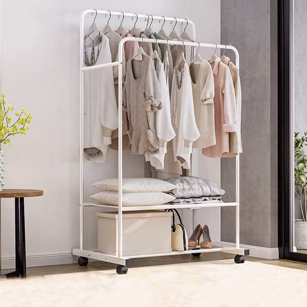 PAWNORA Double Rods Clothes Hanging Rack, White, H 155.0 cm x W 80.5 cm – 3