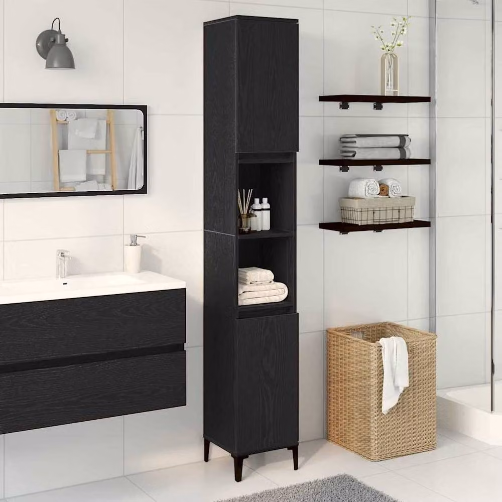 Berkfield Home Elegant Black Oak Bathroom Cabinet, W/D/H: 30 x 30 x 190 cm – 2