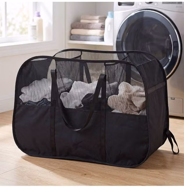 Living and Home Pop-Up Foldable Laundry Basket with Carry Handles, Black