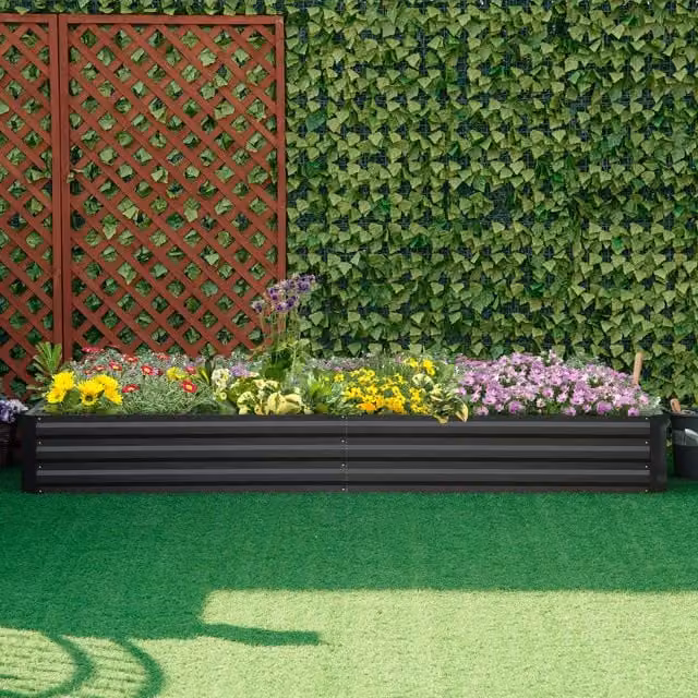Outsunny Grey Steel Raised Garden Bed Outdoor Planter Box W/D/H: 120 x 40 x 66 cm