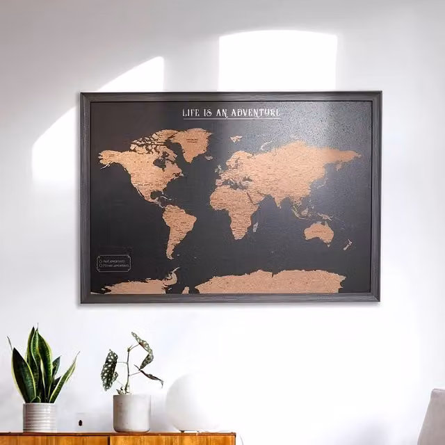 Fragranced Humour Black Cork Board Map Travel Gift, W: 93.5 cm, H: 64.5 cm, D: 2 cm