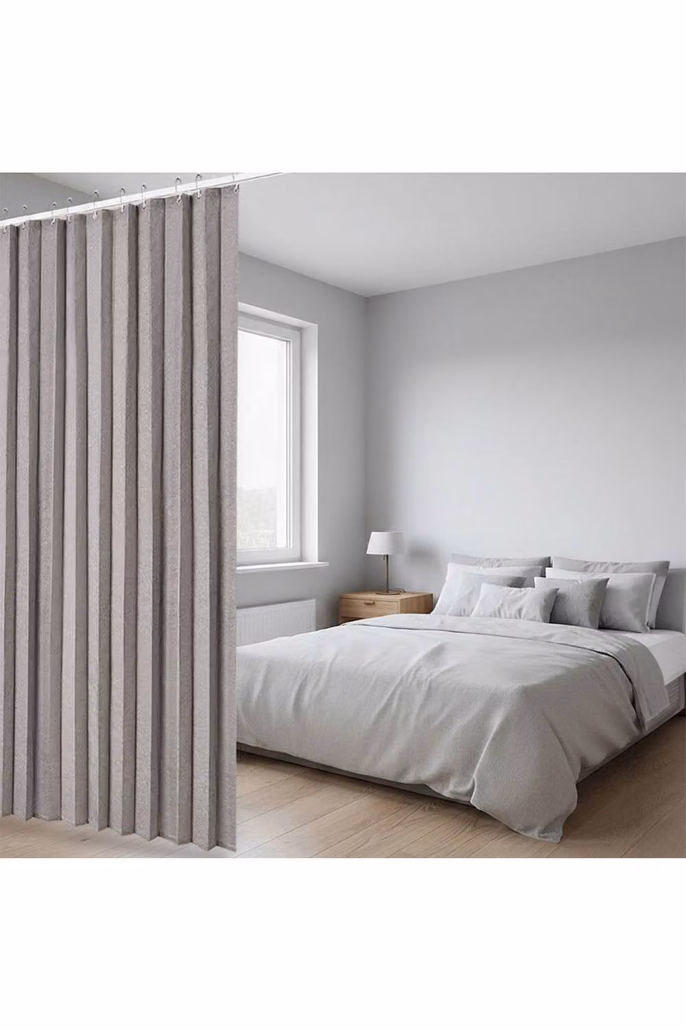 Living and Home Grey Faux Linen Pleated Folding Curtain, Width: 140 cm, Height: 229 cm – 2
