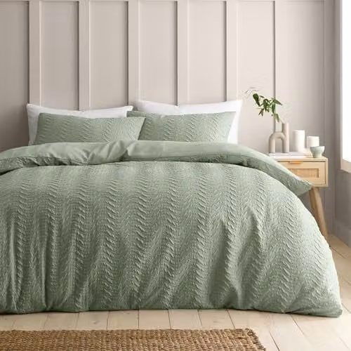 Catherine Lansfield Heatset Wave Duvet Cover and Pillowcase Set in Green, W/D/H: 200 x 200 cm and 50 x 75 cm – 1