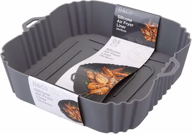 VFM Reusable Non Stick Square Silicone Air Fryer Liners, Grey, W: 18.5 cm, D: 16 cm, H: 4 cm – 5