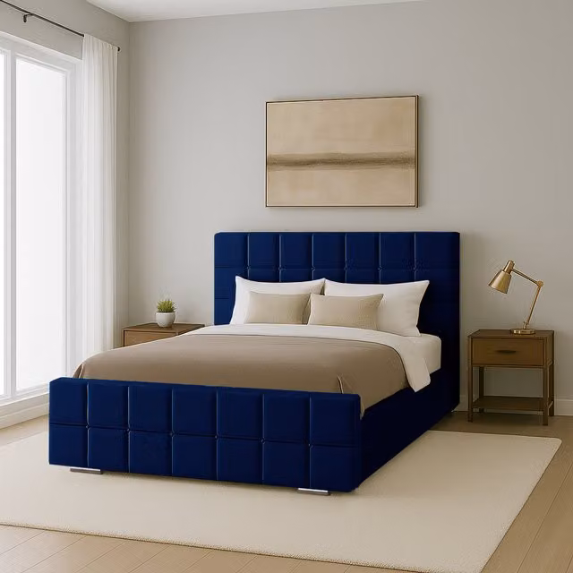 Desire Deco Andrea Upholstered Velvet Bed Frame in Blue, 140 x 200 cm