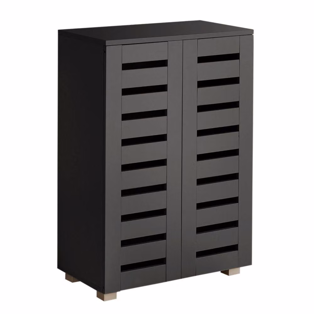 Home Source 2 Door Shoe Storage Cabinet in Black with Hinged Doors and Internal Shelves – 3