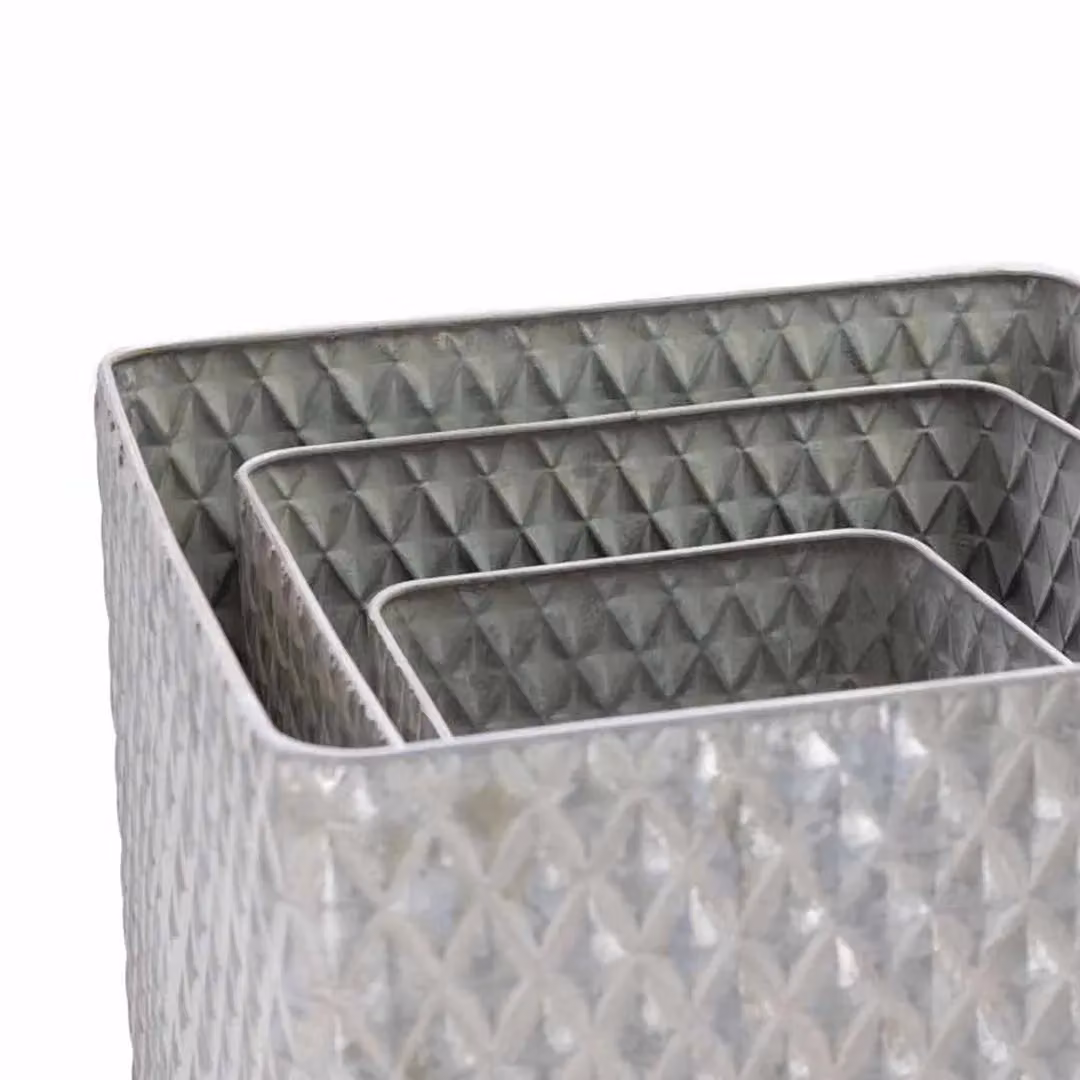 Ascalon Design Ltd Square Diamond Steel Planter Set of 3 in Grey, W: 44 cm, D: 44 cm, H: 49 cm – 2