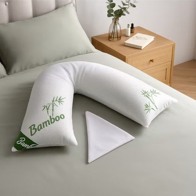 GAVENO CAVAILIA White Bamboo Memory Foam V-Pillow with Removable Cover – 1