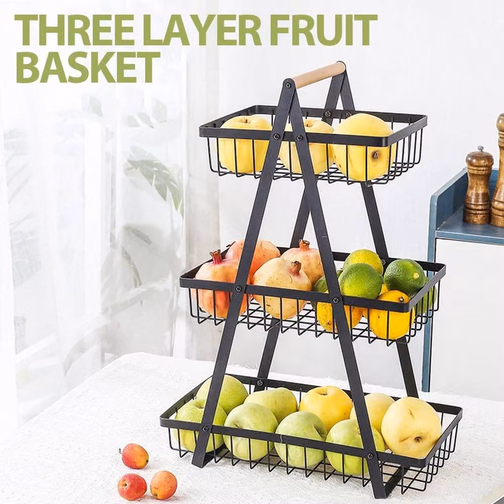 EONLION 3 Tier Metal Fruit Basket Stand with Handle in Matt Black – 2