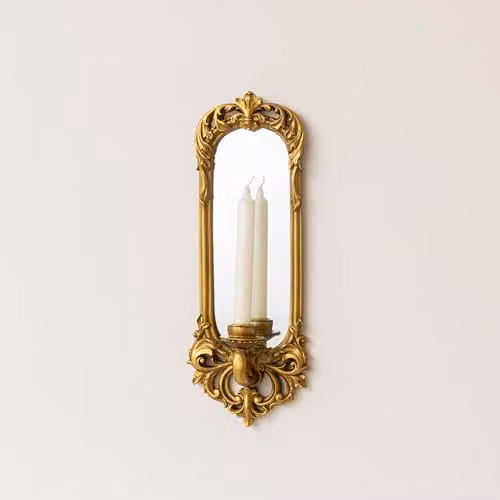 Melody Maison Ornate Metal Antique Gold Mirrored Candle Sconce