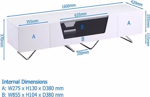 Alphason Chromium 2 Modern Glossy White TV Cabinet, Width: 160 cm