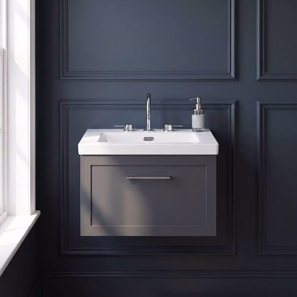 Balterley Stonnall Wall Mounted 1 Drawer Vanity Unit and 3TH Fireclay Basin, Dark Grey, Width: 60 cm – 4