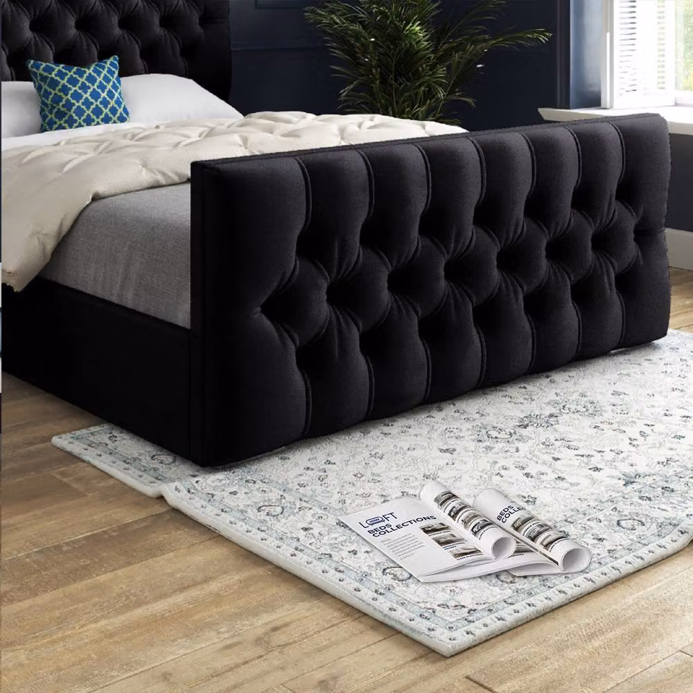KDMD Workington Chesterfield Upholstered Black Velvet Designer Bed Frame, W/D/H: 140 x 200 x 137 cm – 4