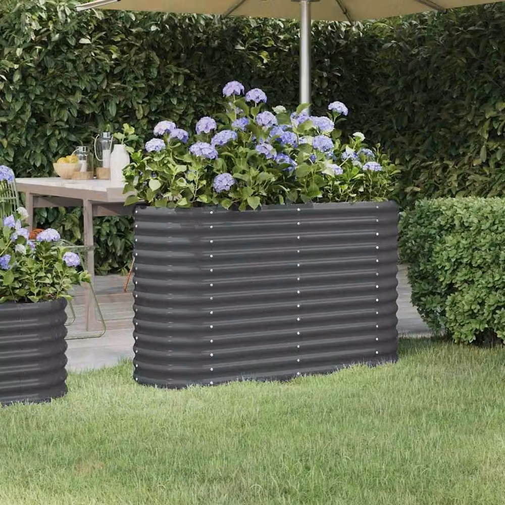 Berkfield Home Garden Powder-coated Steel Raised Bed in Anthracite, W/D/H: 114 x 40 x 68 cm – 2