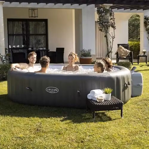 Lay-Z-Spa Mauritius AirJet Inflatable Oval Hot Tub, Grey, 5-7 Person with Wifi App Control – 5