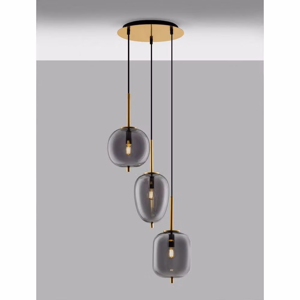 Nova Luce Lato Cluster Pendant Ceiling Light in Black and Grey with Glass Shades – 3