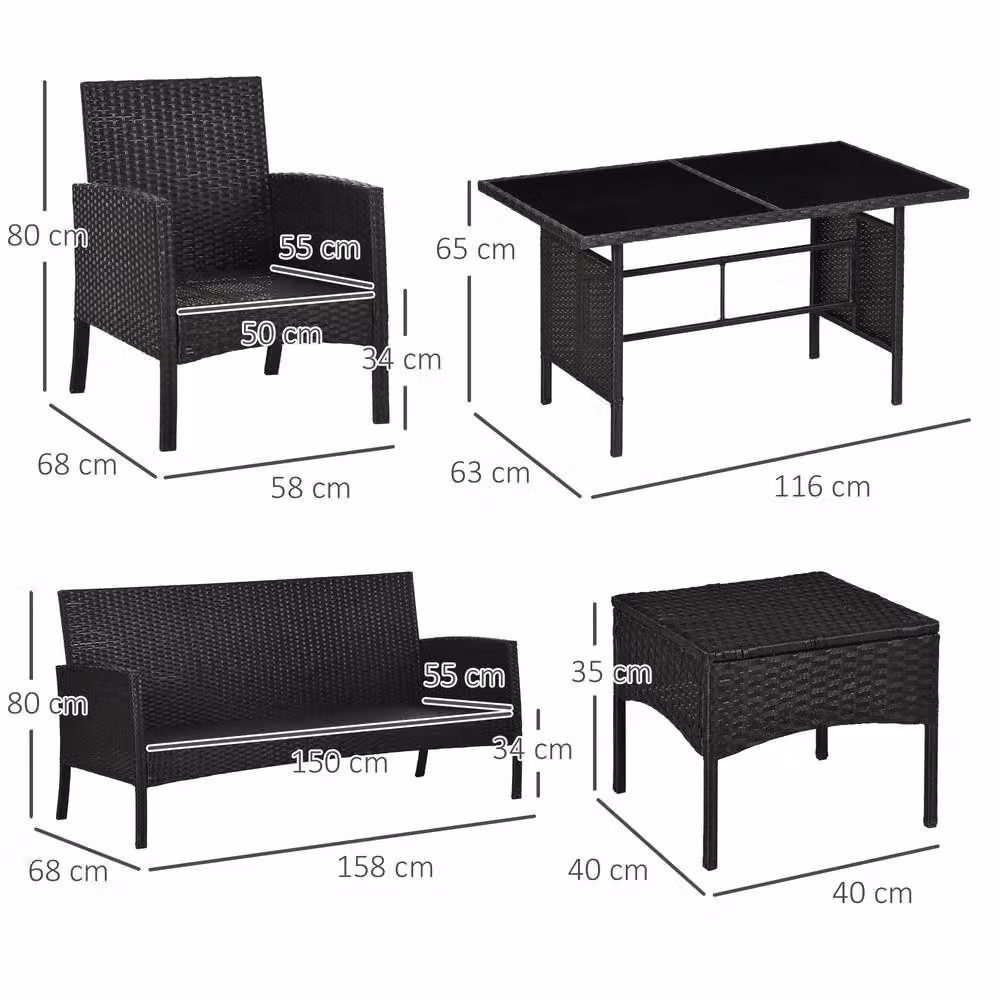 STILVORA 5-Seater Modern Sofa with Glass Table in White and Black – 2